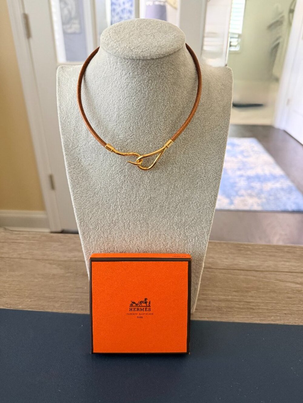 Hermes "Jumbo" Brown Leather Gold Hook Bracelet/Choker necklace 1056